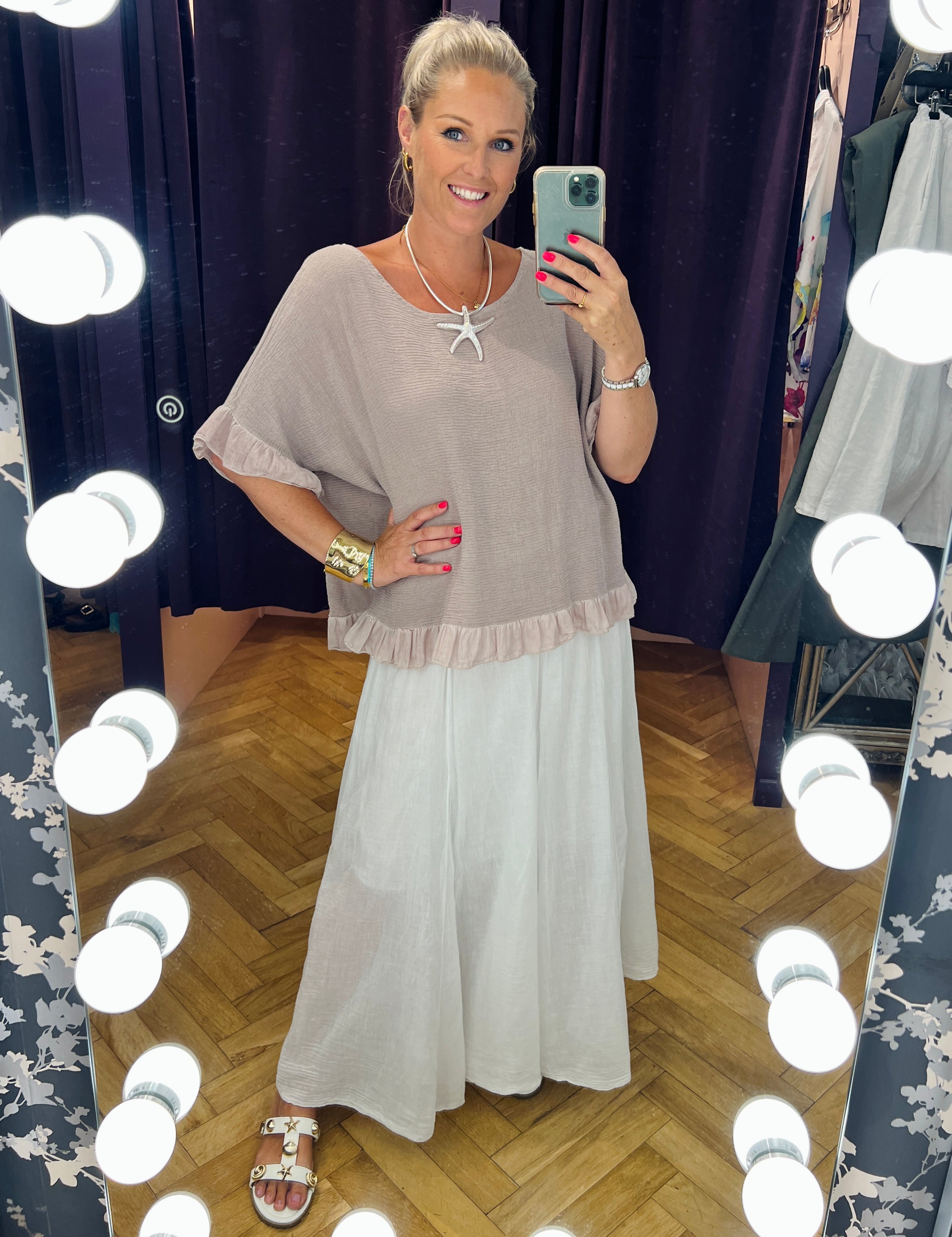 Woven Linen Frill Top