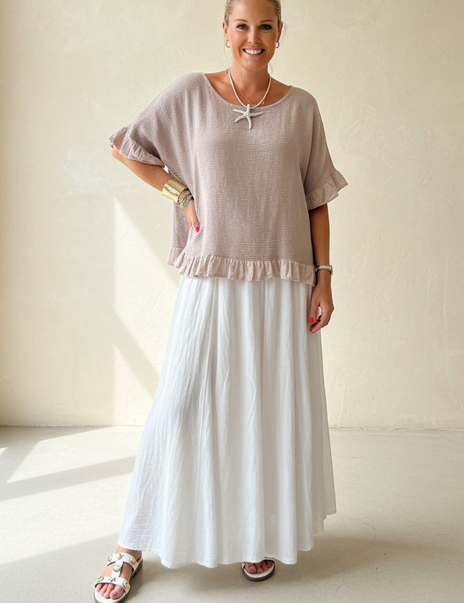Woven Linen Frill Top
