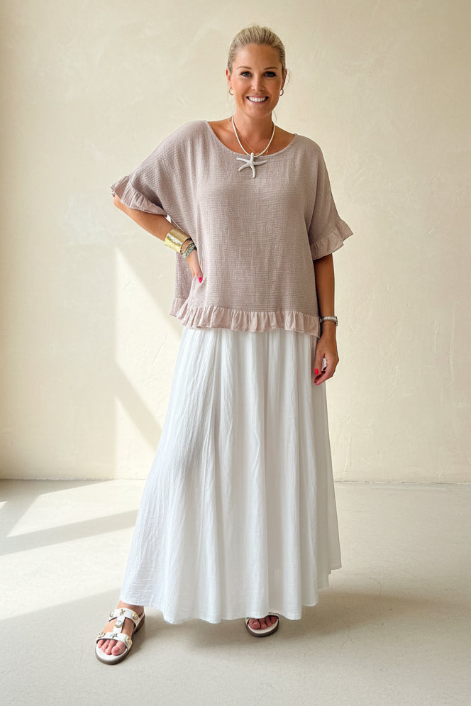 Woven Linen Frill Top