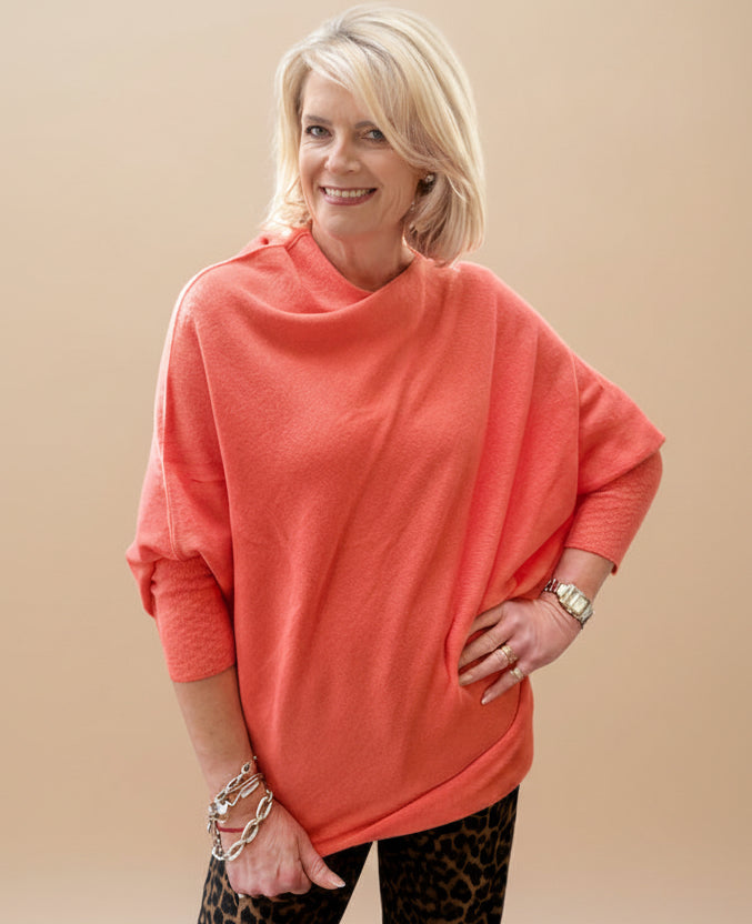 Coral Asymmetric Slouch Italian Knit Jumper 