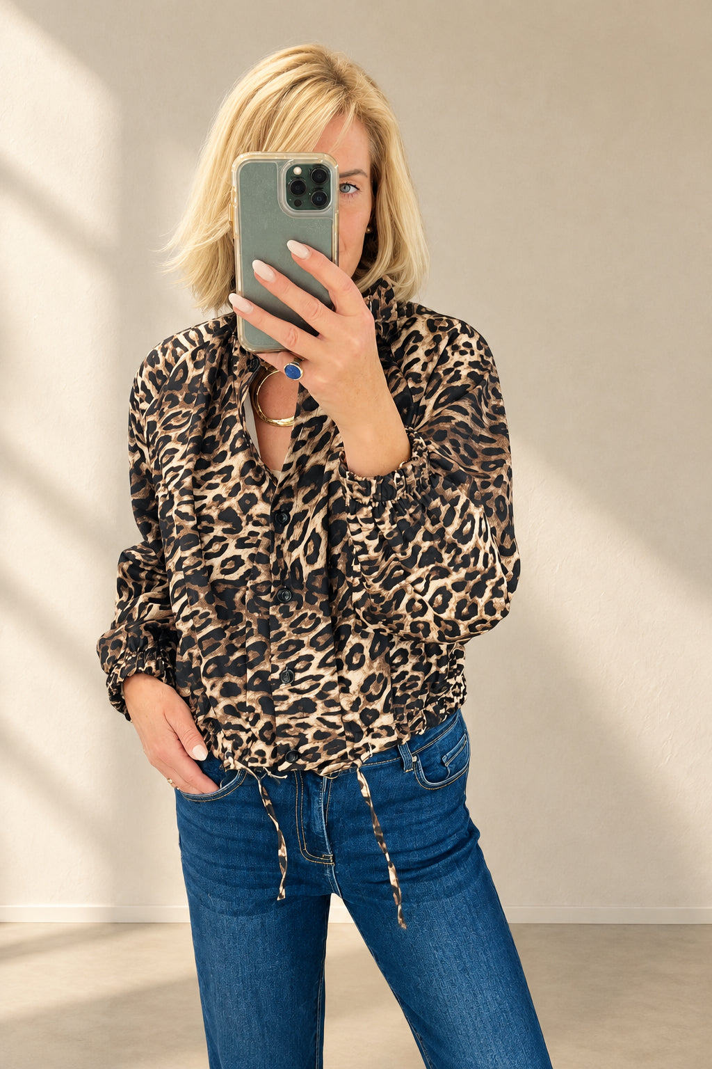 Leopard Print  Funnell Neck Bomber