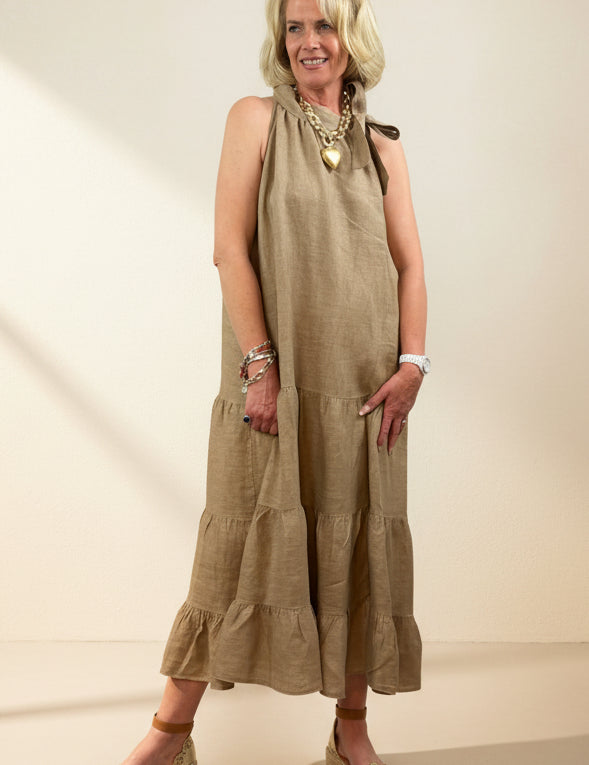 Tara Bow Neck  Linen Maxi Dress