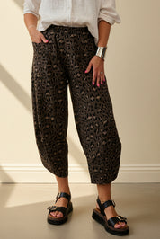 Leopard Print Barrel Leg Sweat-Pants