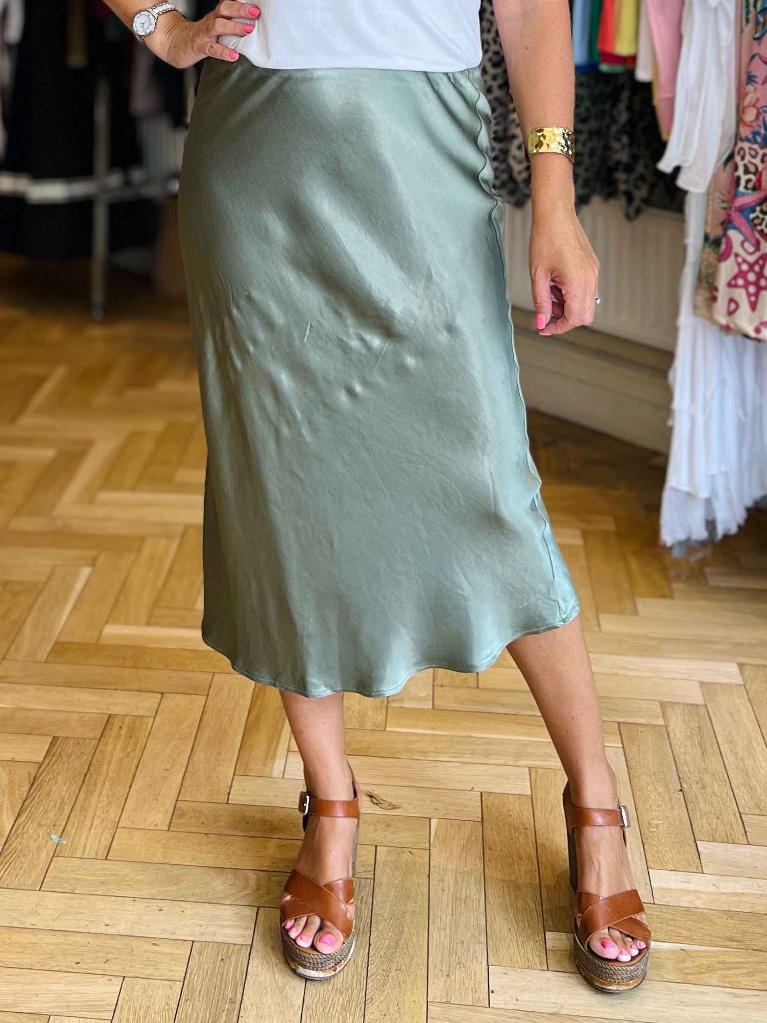 Satin Bias Cut Skirt - Plain