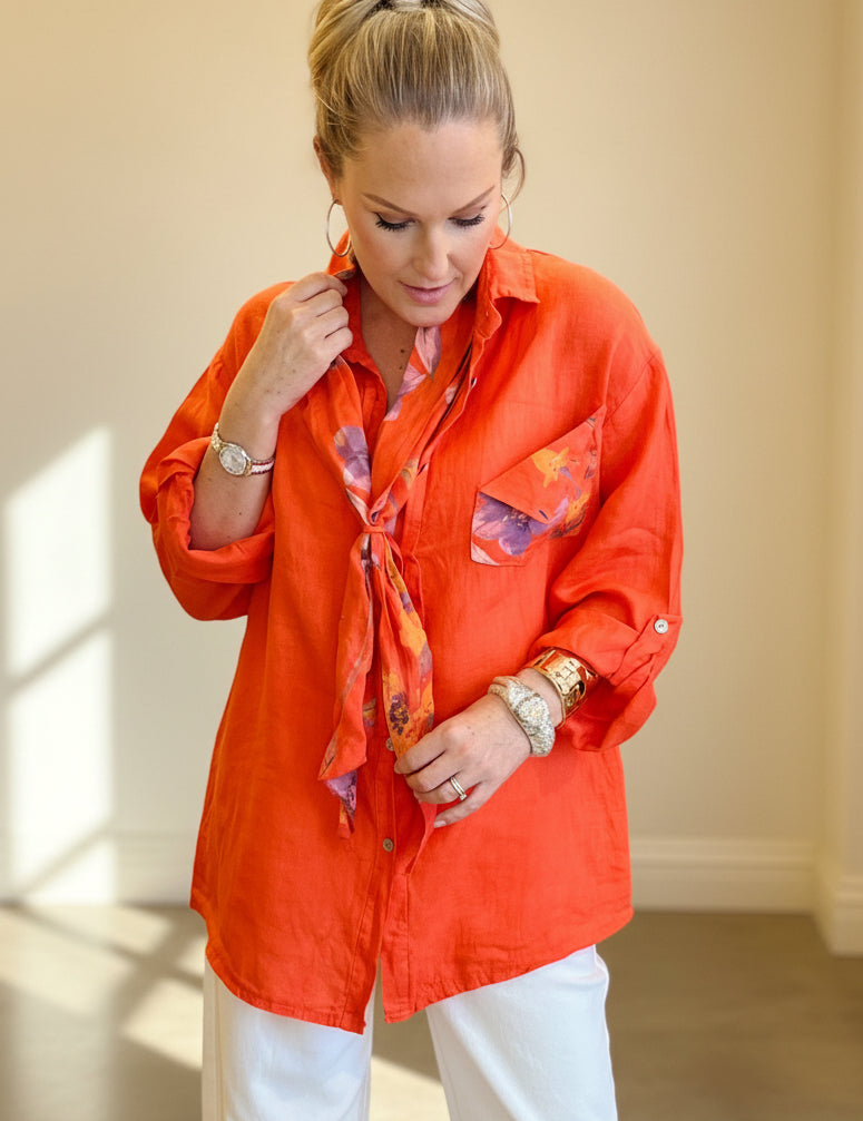 Linen Relaxed Fit Shirt and Scarf Set