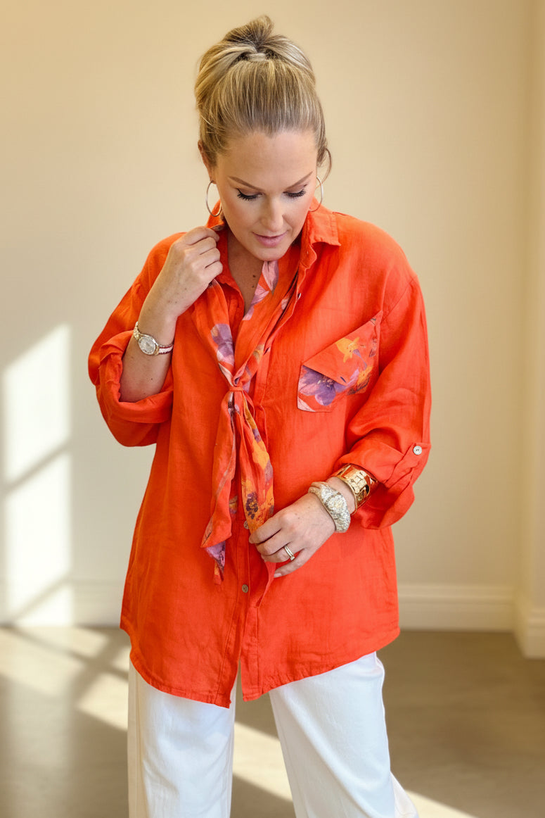 Linen Relaxed Fit Shirt and Scarf Set