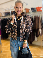 Leopard Print  Funnell Neck Bomber