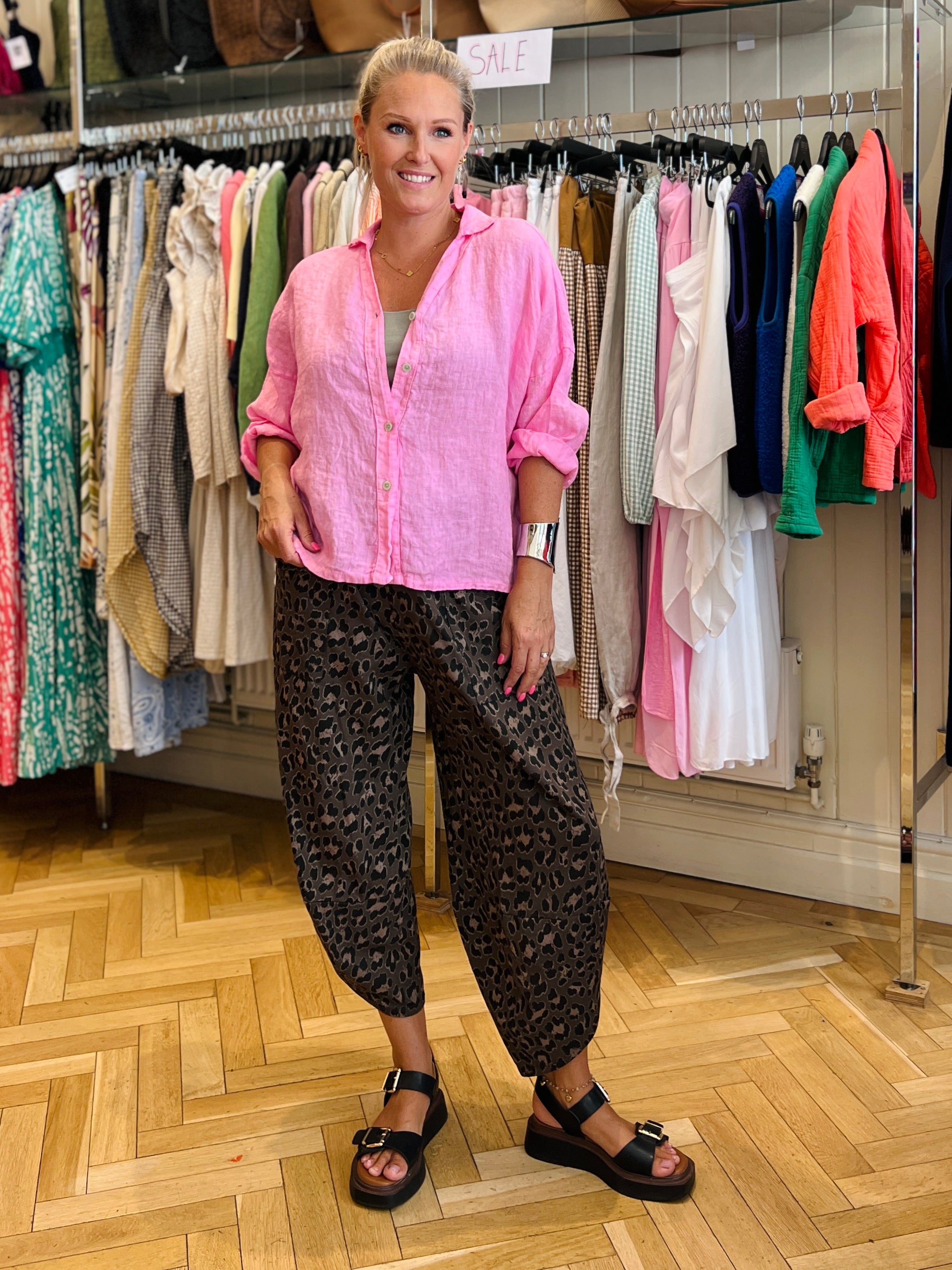 Leopard Print Barrel Leg Sweat-Pants