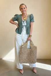 Linen Tie Front Peplum Top
