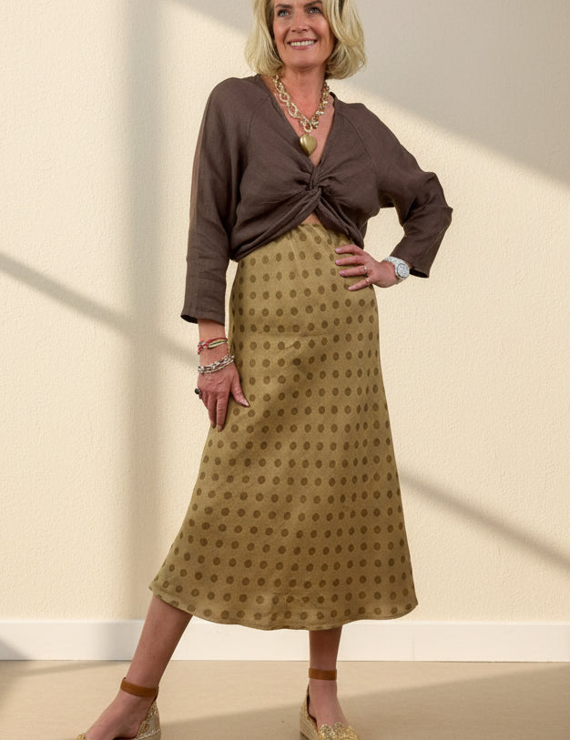 Dotty Bias Linen Skirt