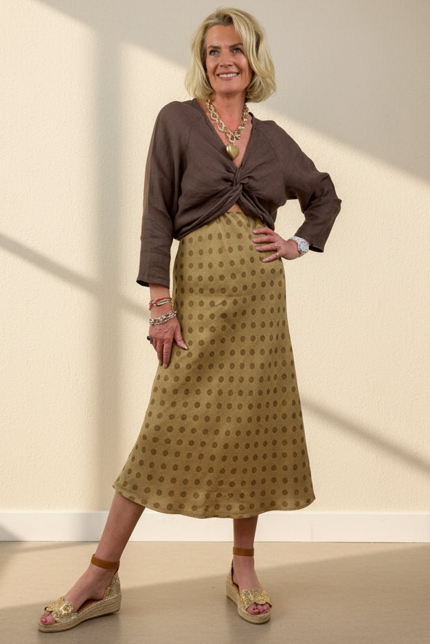 Dotty Bias Linen Skirt