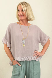 Woven Linen Frill Top