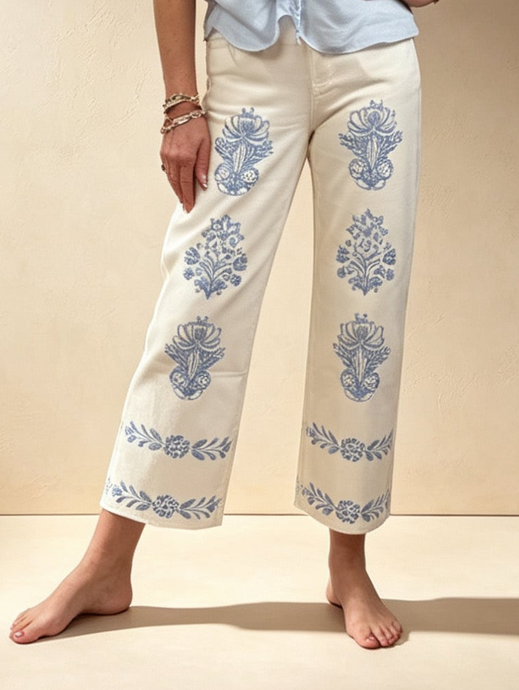 Blue Delft Raw Edge Straight Leg Jean