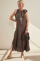 Tara Bow Neck  Linen Maxi Dress