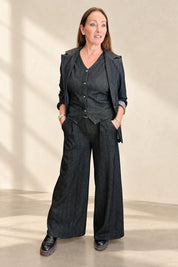 Charcoal grey pinstripe wide leg trousers