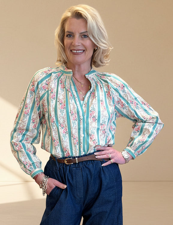 Blooms and Bows Collarless Blouse