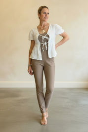Linen Tie Front Peplum Top