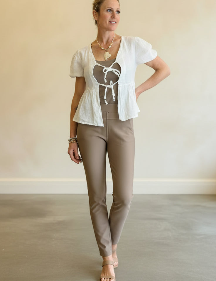 Linen Tie Front Peplum Top