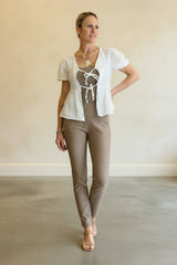 Linen Tie Front Peplum Top