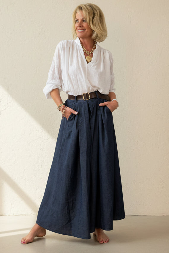 Super Wide Stretch Denim Cullottes
