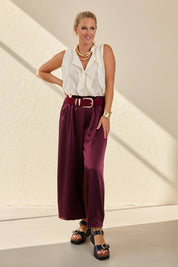 Tapered Hem Silky Palazzo Pants