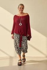 Leopard Print Barrel Leg Sweat-Pants