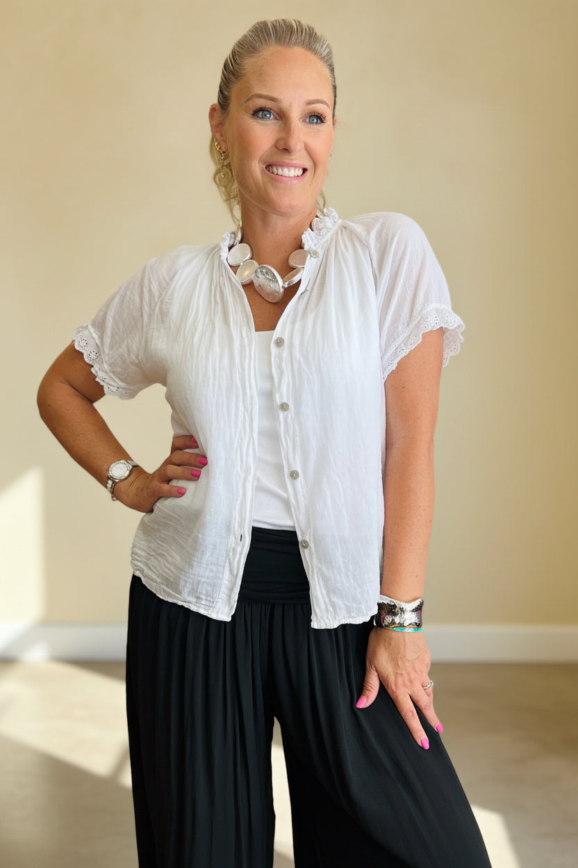 Tina Short Sleeve Blouse - Anglaise Collar