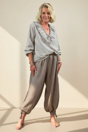 Linen Bow Tie Harem Pants