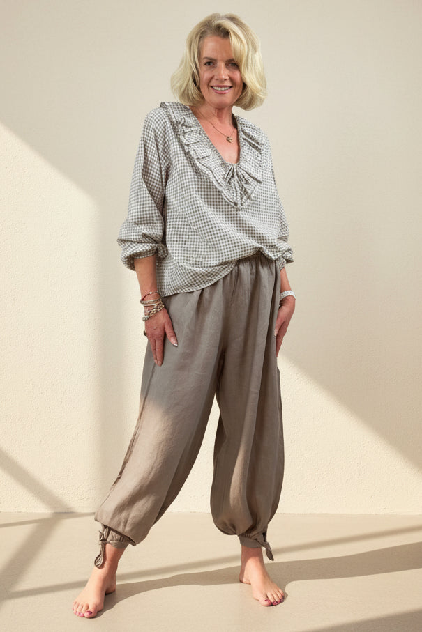 Linen Bow Tie Harem Pants