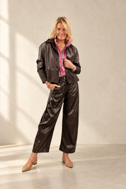 Faux Leather Boxy Suede Panel Jacket