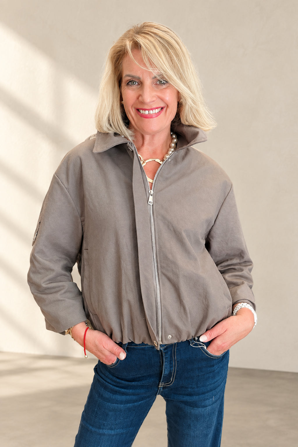 Taupe canvas bomber jacket