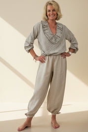 Linen Bow Tie Harem Pants