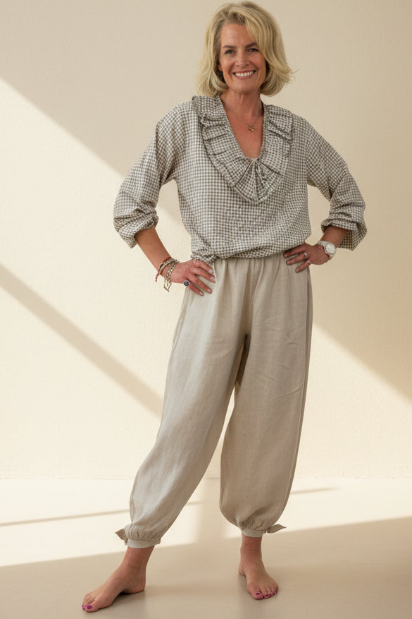 Linen Bow Tie Harem Pants