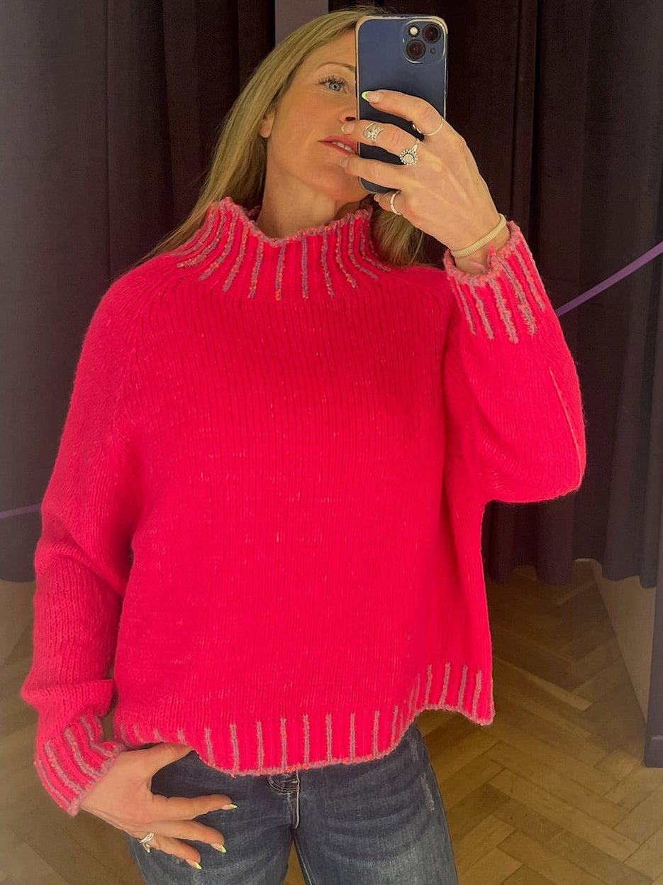 Contrast 'Hand Knit" jumper - Straight Hem