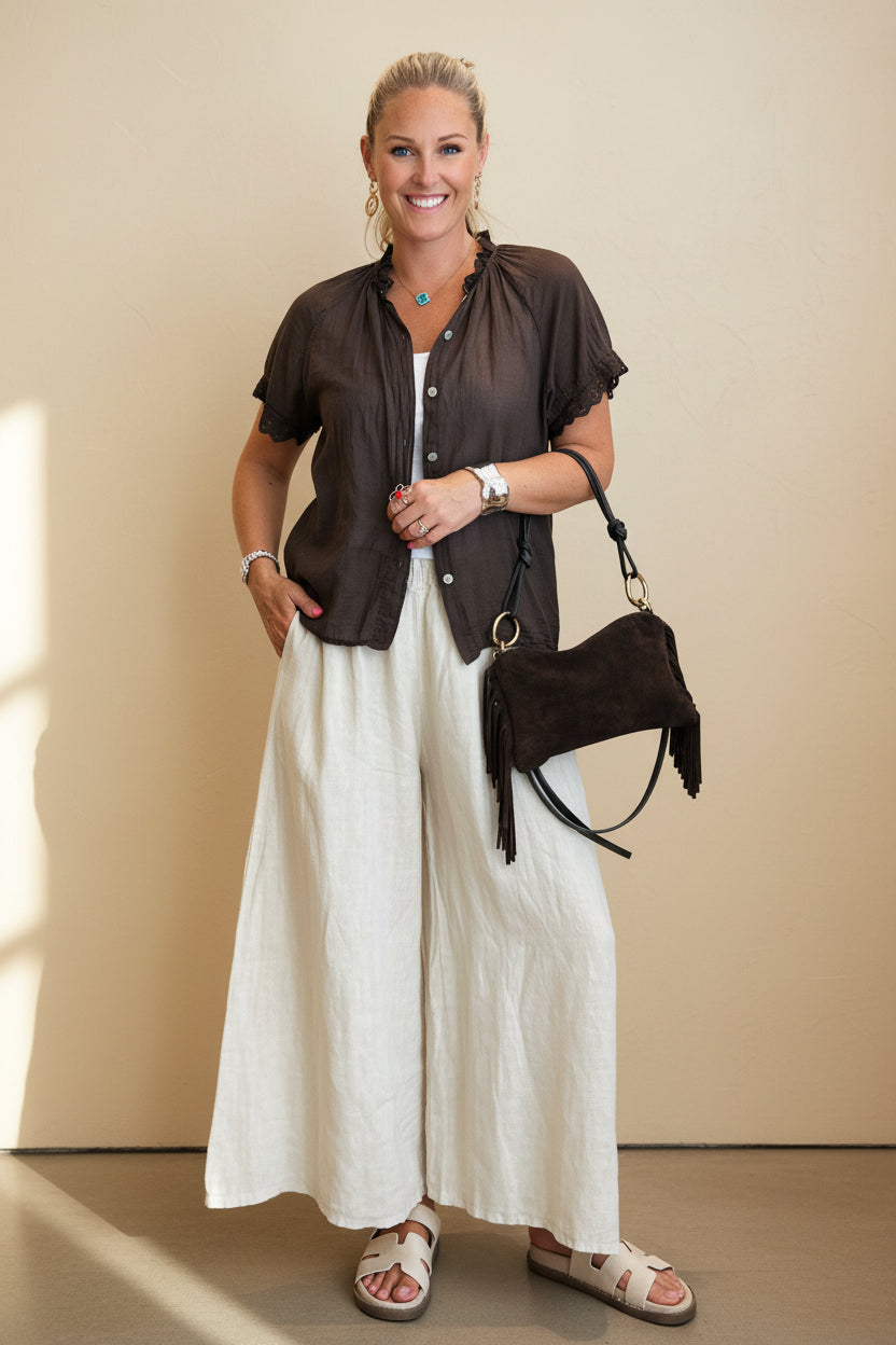 Tina Short Sleeve Blouse - Anglaise Collar