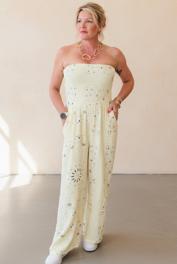 Bandana Print Strapless Jumpsuit