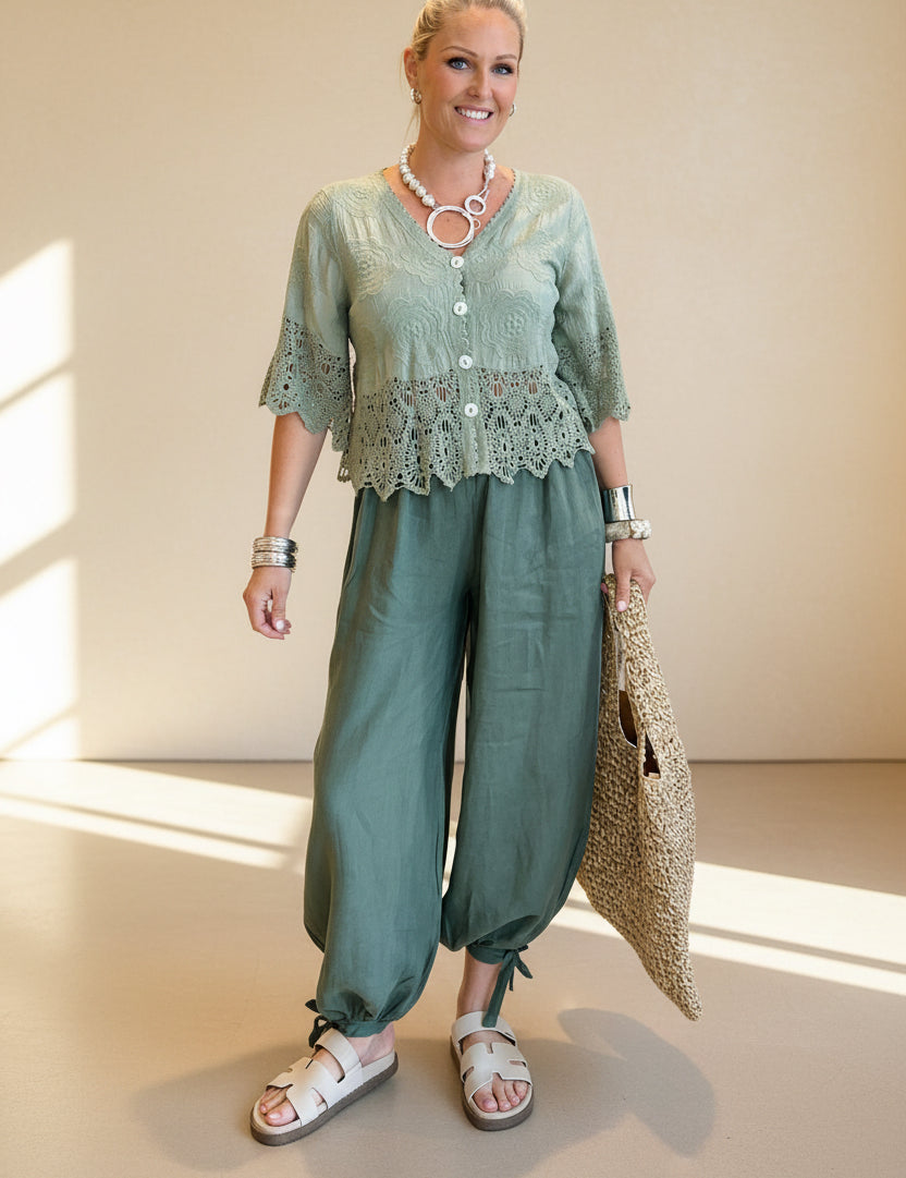 Linen Bow Tie Harem Pants