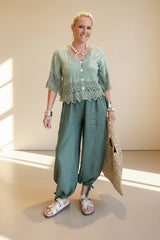 Linen Bow Tie Harem Pants