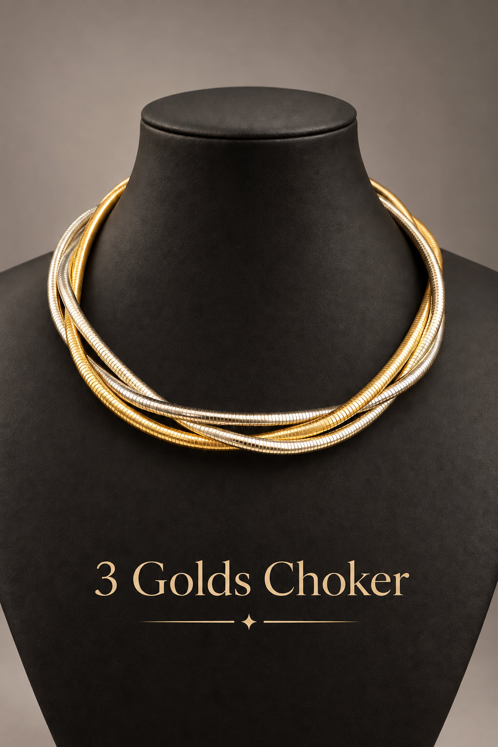Three golds choker necklace