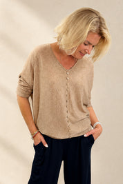 Batwing Button Light Knit