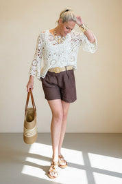 Linen Shorts with Raffia Belt