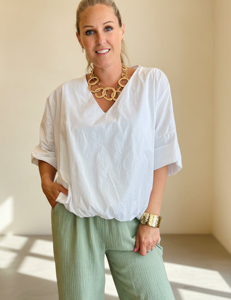 Bubble Front V Neck  Top