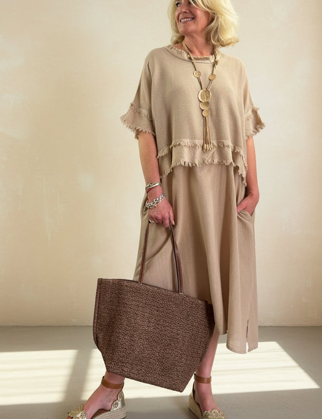 2 Piece Linen and Mesh Dress