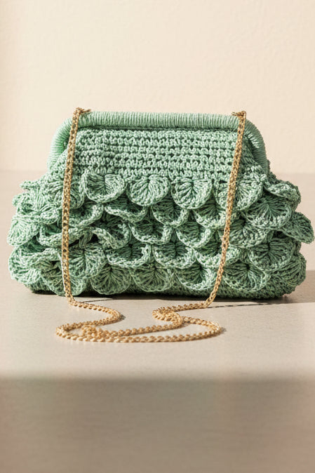 Scallop Raffia Clutch Bag
