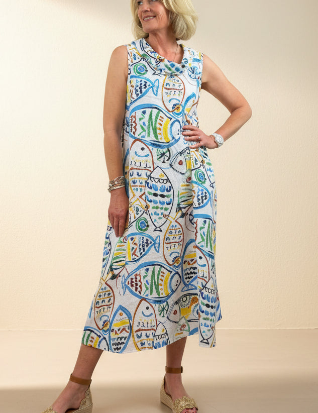 Painted Fishes Linen Dress
