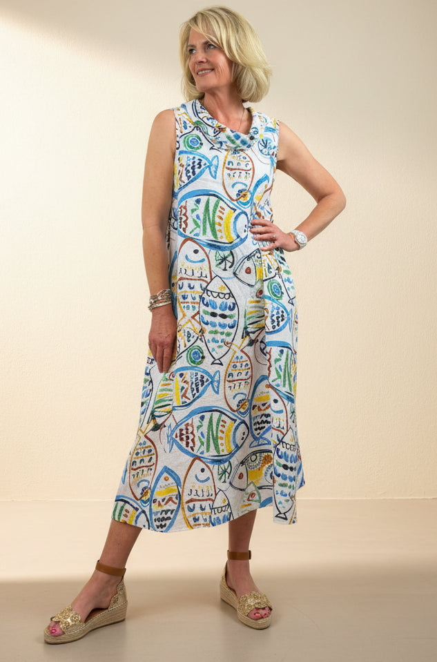 Painted Fishes Linen Dress