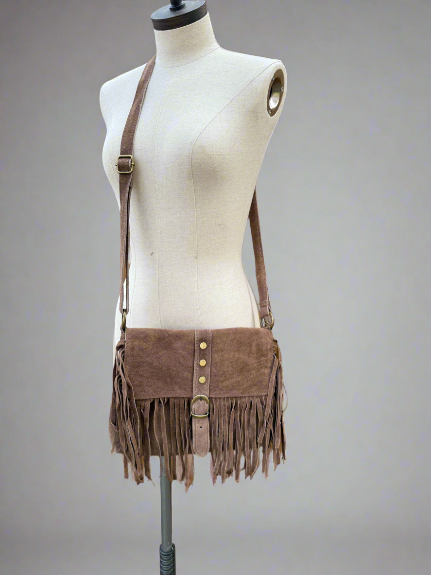 Suede Fringed Messenger Bag