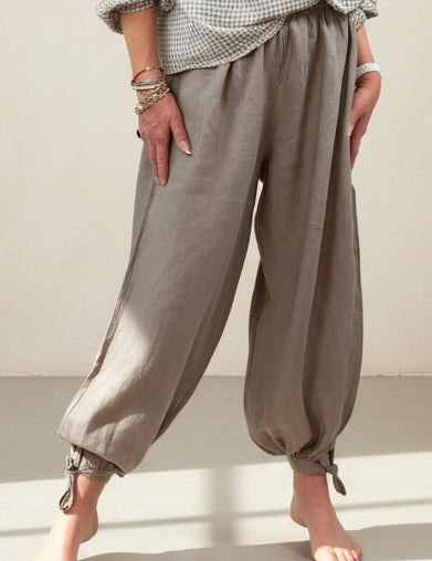 Linen Bow Tie Harem Pants