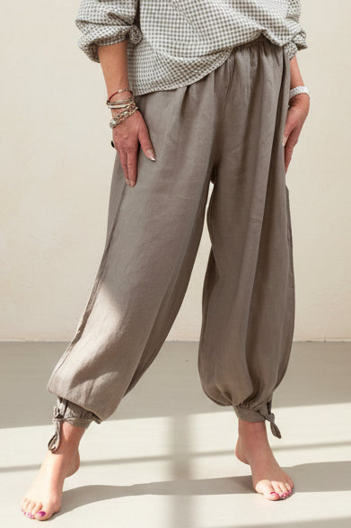 Linen Bow Tie Harem Pants
