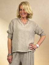 Sorrento V Neck Shirred Sleeve Top